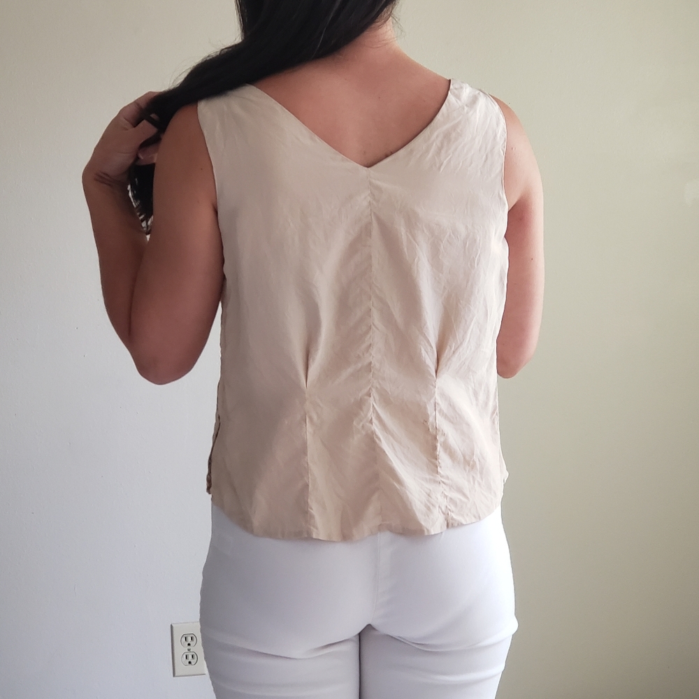1950s 1960s Vintage Silk Nude Beige V Neck Tank Crop Top Monochrome #22 - Picture 3 of 9
